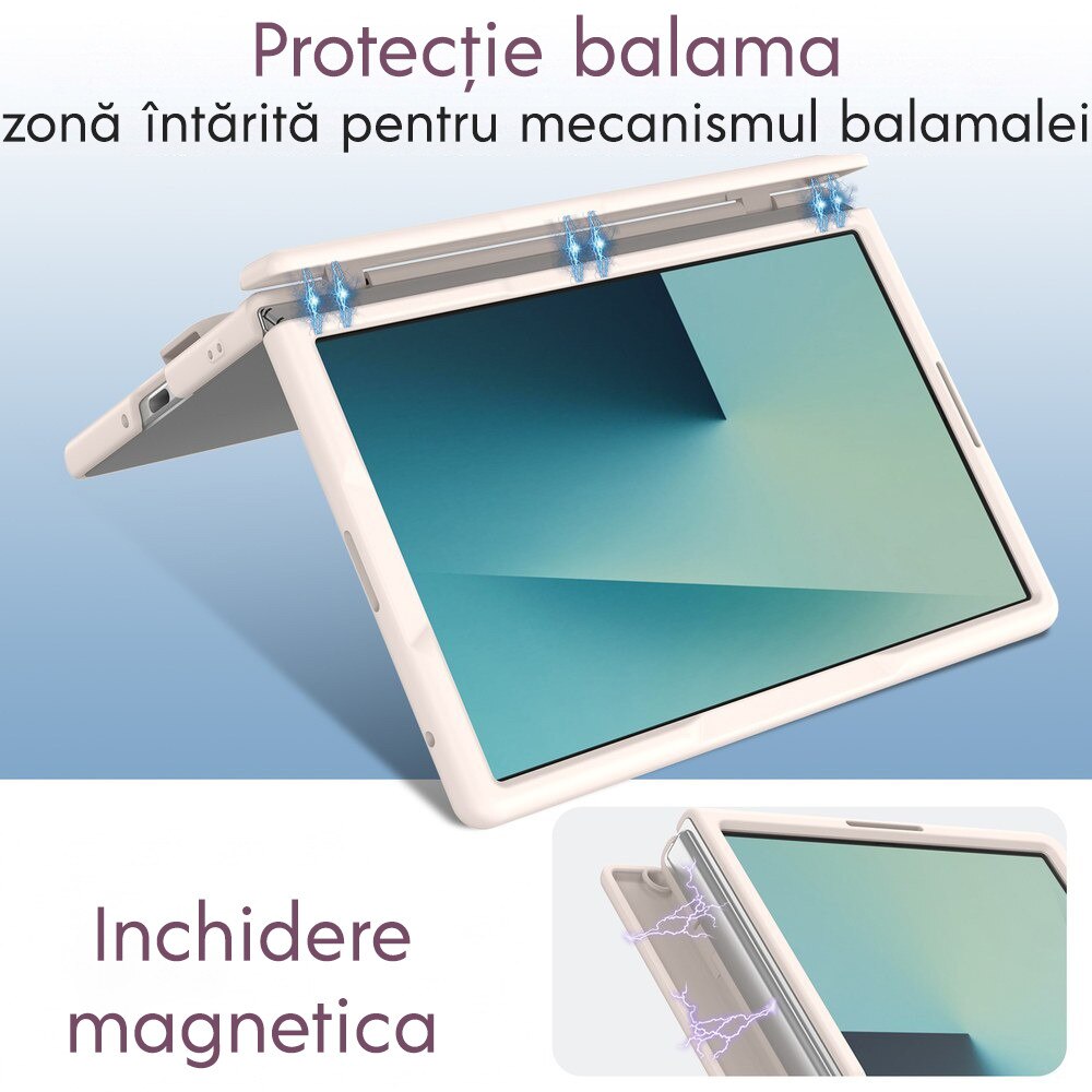 Husa pentru Samsung Galaxy Z Fold 8, DaDen CamBracket, Protectie completa 360°, Protectie ecran, Stativ integrat, Curea pentru prindere, Protectie balama, Crem