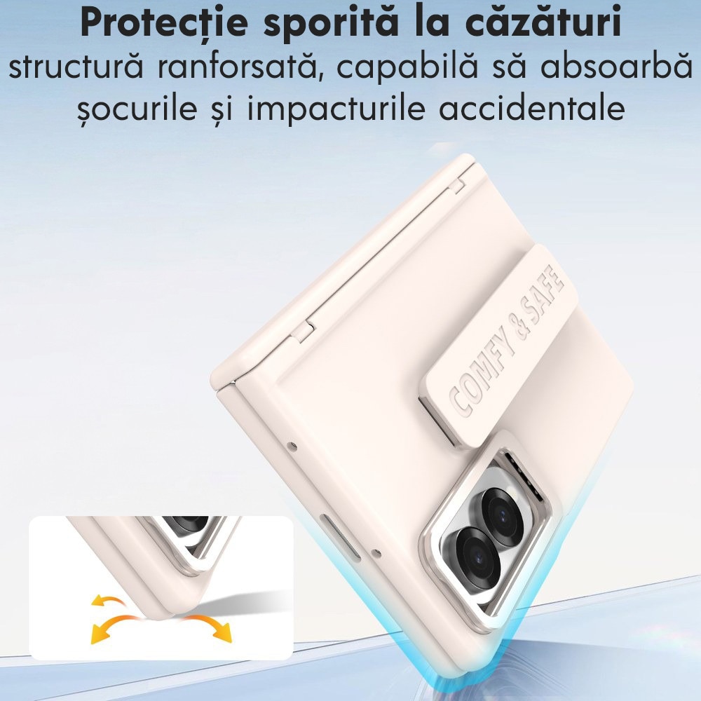 Husa pentru Samsung Galaxy Z Fold 8, DaDen CamBracket, Protectie completa 360°, Protectie ecran, Stativ integrat, Curea pentru prindere, Protectie balama, Crem