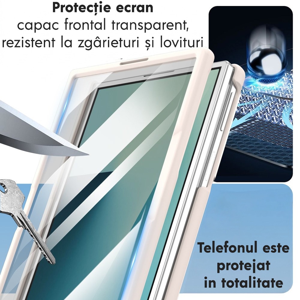 Husa pentru Samsung Galaxy Z Fold 8, DaDen CamBracket, Protectie completa 360°, Protectie ecran, Stativ integrat, Curea pentru prindere, Protectie balama, Crem