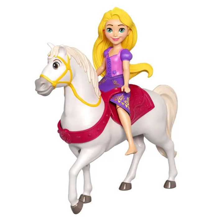 Set papusa Rapunzel K0438-cj260819-6587, cu calul Maximus si cameleonul Pascal, articulatii mobile, multicolor