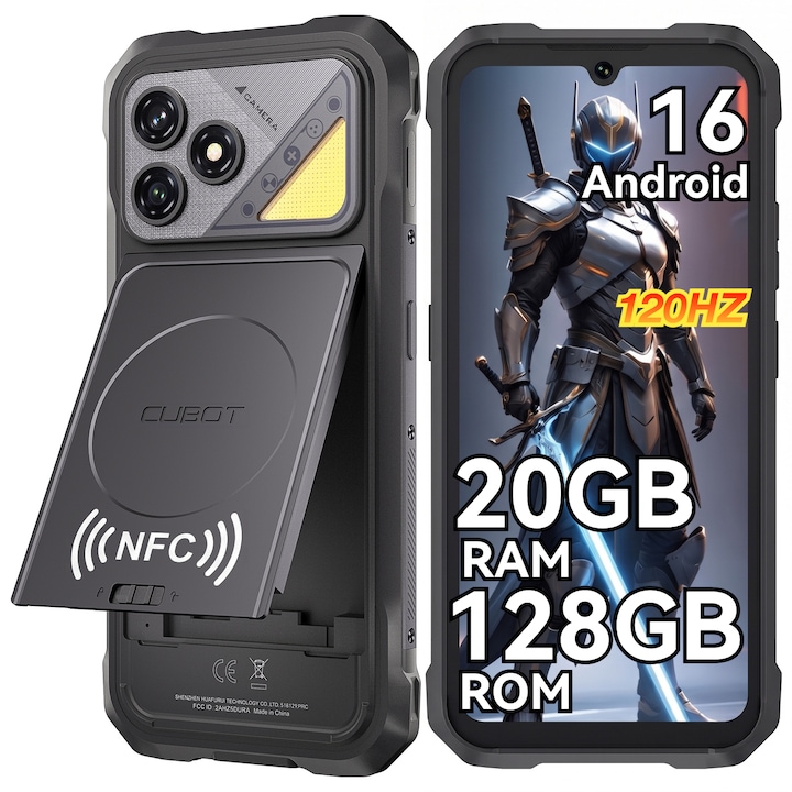 Telefon robust CUBOT KINGKONG Dura,20GB RAM+128GB ROM+ 1TB,64MP+16MP, Baterie 10000mAh(Baterie detasabila de 5000mAh x2),6,88 inci HD+,120HZ, T620 Octa-Core, Android 16, NFC/Dual 4G SIM/IP68/IP69K/BT 5.0, Suporta deblocare prin amprenta, negru