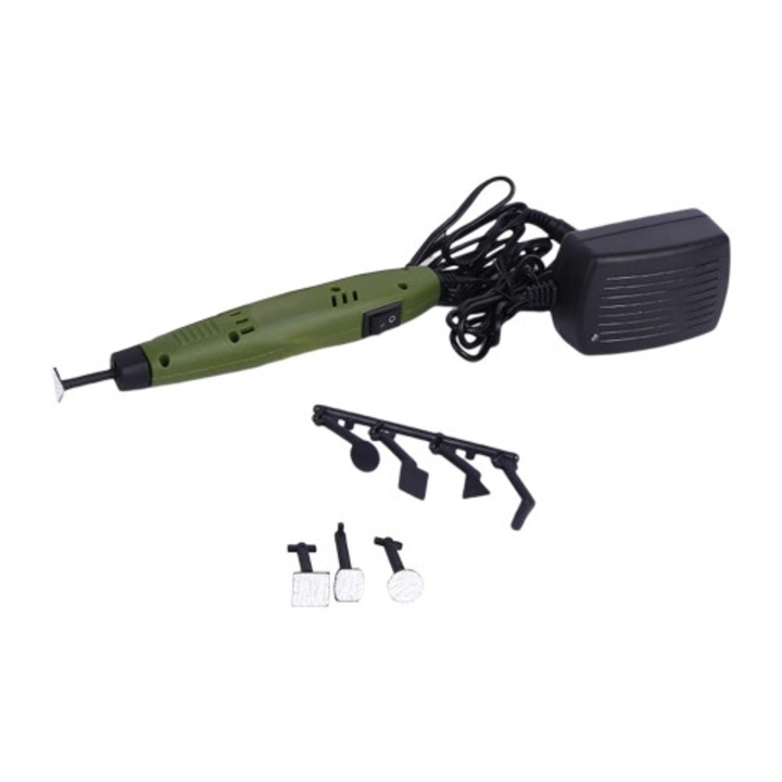 Mini hordozható lineáris csiszoló, OB-k0509--260819-191 modell, toll típusú, 110-220V adapterrel, DIY csiszoláshoz/gravírozáshoz, olívazöld/fekete