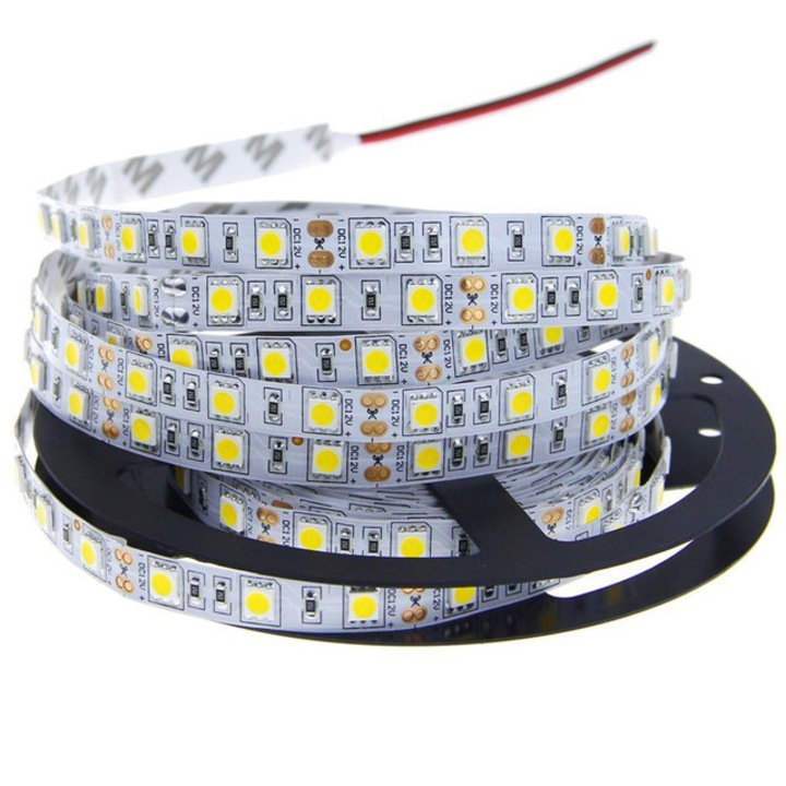 LED лента Skori, 300 LED SMD 5050, студено бяла, 5м, 12V, IP20