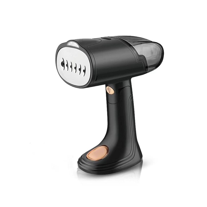 Fier de calcat portabil CJ-OB2-K0204-20260819-1506, 2-in-1 (uscat si cu abur), talpa titan, rezervor 128 ml, UK plug, negru