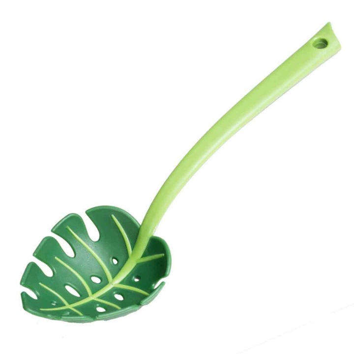 Lingura strecuratoare pentru servire forma frunza, plastic, verde, 30 cm (11.8 in)