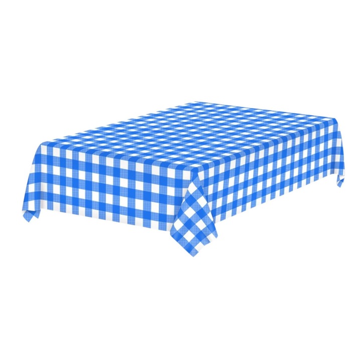 Téglalap alakú műanyag terítő, vízálló, eldobható, kék/fehér kockás, 54 x 107 hüvelyk