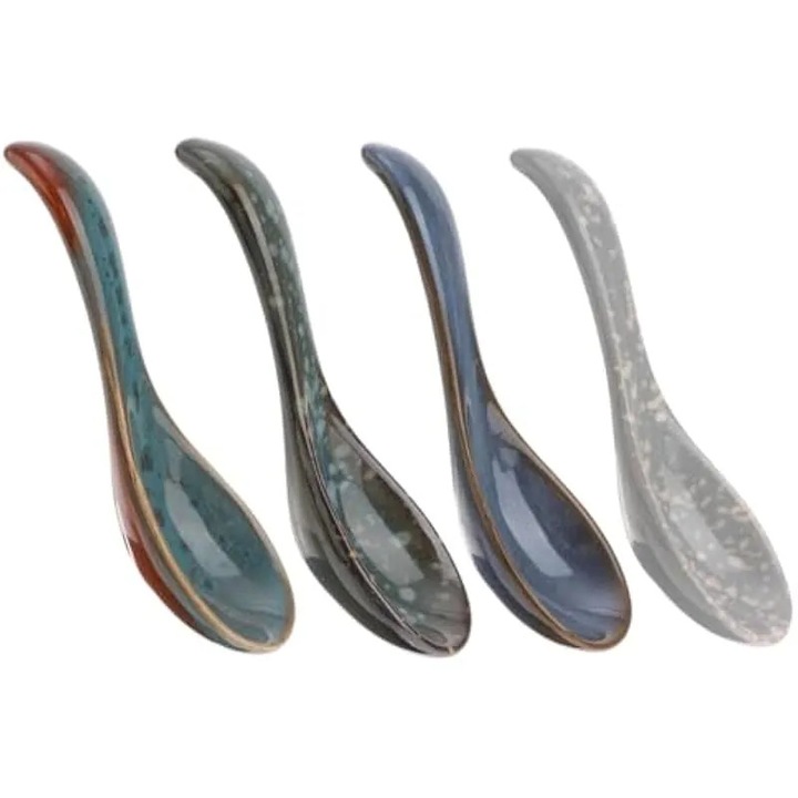 Linguri pentru orez si supa din ceramica, stil japonez, ergonomice, multicolor, set 4 buc., lungime 14 cm