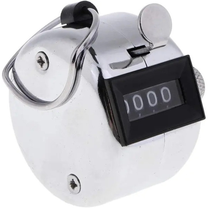 Numaratoare manuala (clicker) emag-FYN-K0206-260819-1346, carcasa din otel inoxidabil, afisaj 4 cifre, mecanica fara baterii, buton reset, argintiu