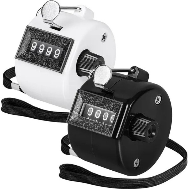 Set 2 contor manual mecanic, 4 cifre, fara baterii, cu snur si buton reset, negru/alb