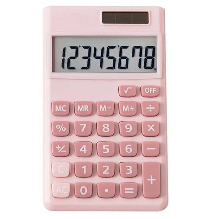 Calculator de buzunar emag-FYN-K0206-260819-1956, 8 cifre, alimentare solara + baterie, carcasa ABS, roz, 6.8 x 12 cm