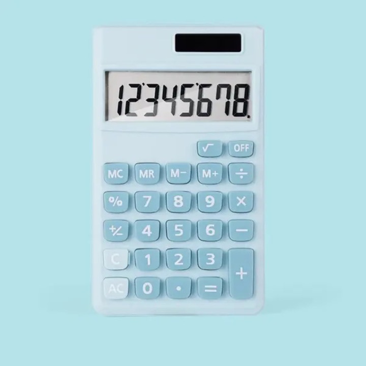 Calculator emag-FYN-K0206-260819-2069, solar si cu baterie tip buton, 8 cifre, ecran LCD, albastru deschis