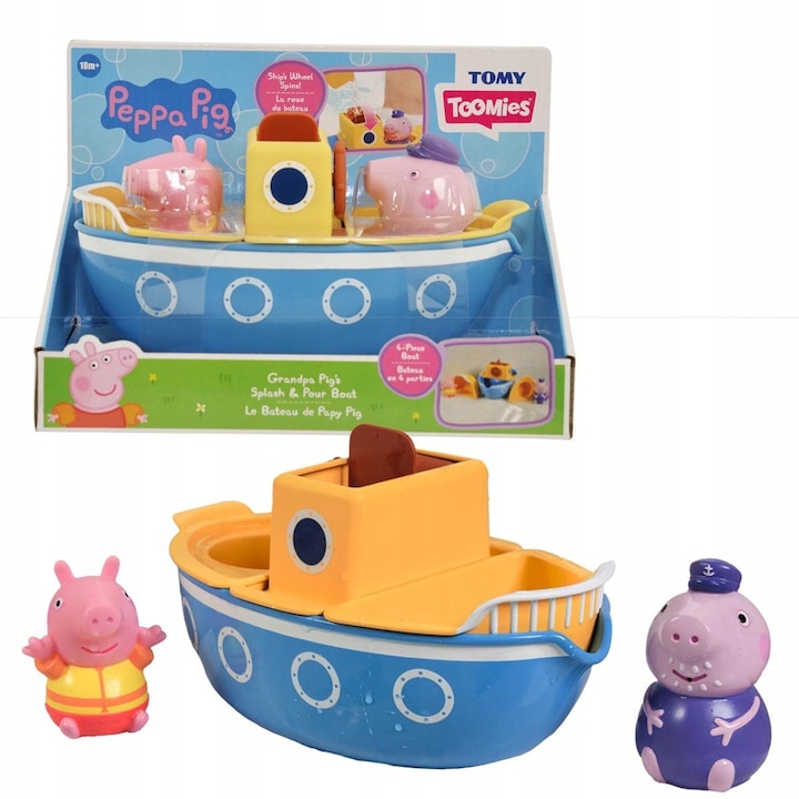 Tomy fürdőjáték, Peppa Pig Toomies E73414 hajó Peppa és Grandpa Pig figurákkal, többszínű