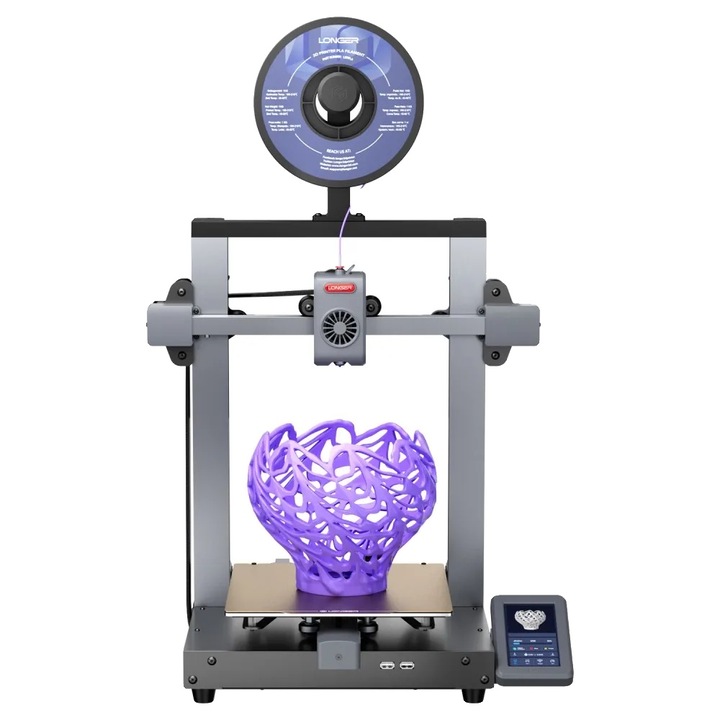 Longer LK10 3D nyomtató, 225 x 225 x 265 mm térfogat, 300°C teljesen fém hotend, akár 500 mm/s sebesség, automata szintezés, Dual Z (stabilizálás), Wi-Fi/LAN/USB, fém váz, szürke