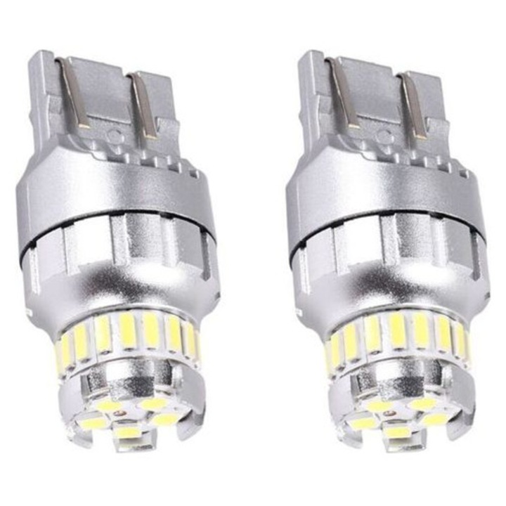 T20 LED autó izzó, kompatibilis 7440/7443/W21W/WY21W MIHX-8191799, Canbus, 5W, 1200 lm, 6000K hideg fehér, 12–24V DC, IP65, alumínium, 2 db-os szett