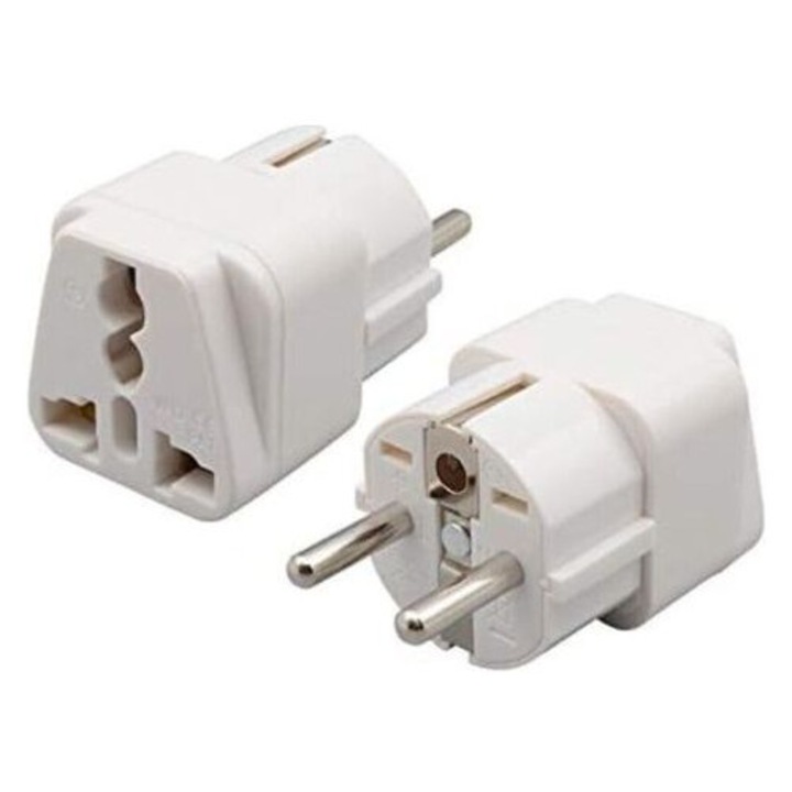Set 2 adaptoare universale pentru prize europene (2P+T) MIHX-8192152, convertor pentru prize din lume, 10–16 A, 250 V, alb