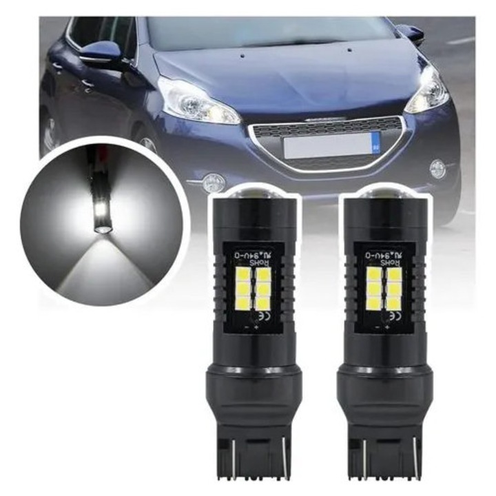 LED autó izzó 7443/7444 (W21/5W) K0544-26819-2216-MLC, 3030 SMD, 21W (max)/5W (üzemi), projektor lencse, fehér, 2 db-os szett