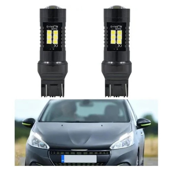 LED autó izzó 7443/7444 (W21/5W) K0544-26819-2216-MLC, 3030 SMD, 21W (max)/5W (üzemi), projektor lencse, fehér, 2 db-os szett