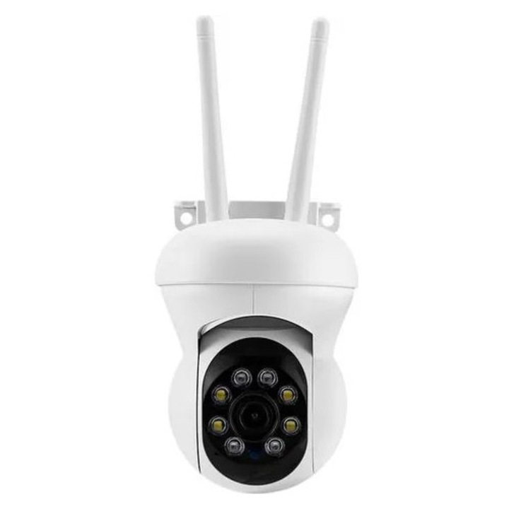 Безжична камера за наблюдение K0544-26819-2021-MLC, 2MP (Full HD) PTZ 355°/90° с автоматично AI проследяване и хуманоидно засичане, 3x цифрово увеличение, двупосочно аудио, IP66, microSD до 128GB, бяла