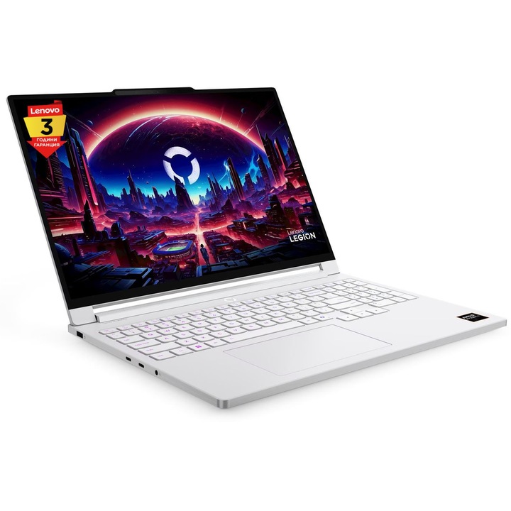Лаптоп Lenovo Legion 7 16AGP11 с AMD Ryzen AI 9 HX 470 (2.0/5.2GHz, 24M), 32 GB, 1TB M.2 NVMe SSD, NVIDIA RTX 5060 8GB GDDR7 DLSS 4, Windows 11 Pro ESD, Бял