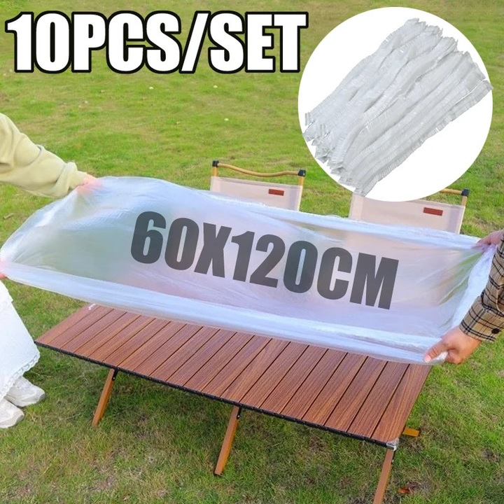 Eldobható műanyag asztalterítő, vízálló, környezetbarát, 60 x 120 cm, áttetsző fehér, 10 db-os szett.