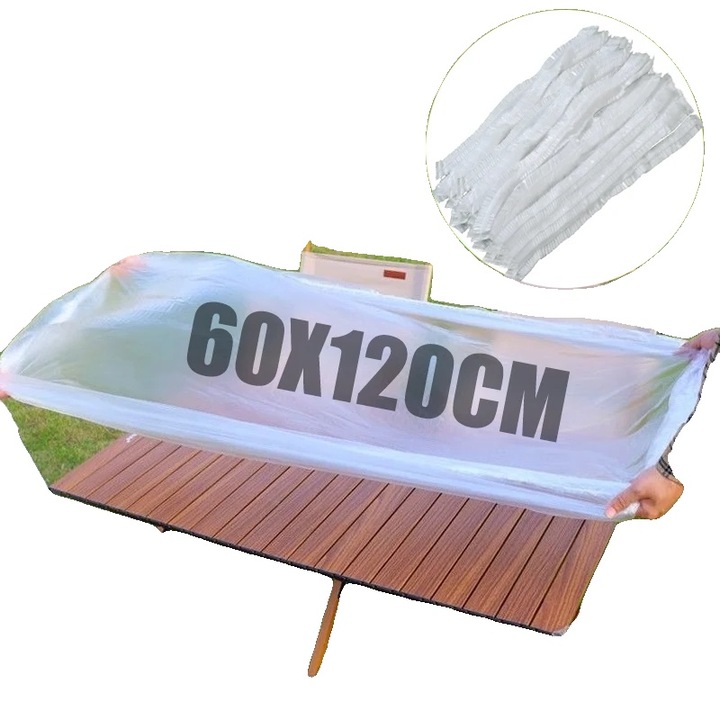 Eldobható műanyag asztalterítő, vízálló, környezetbarát, 60 x 120 cm, áttetsző fehér, 10 db-os szett.