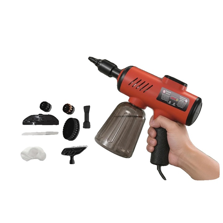 Curatator cu abur portabil 8785368799095, 1200 W, rezervor 250 ml, incalzire 10 s, abur pana la 212°F (100°C), presiune mare, rosu/negru