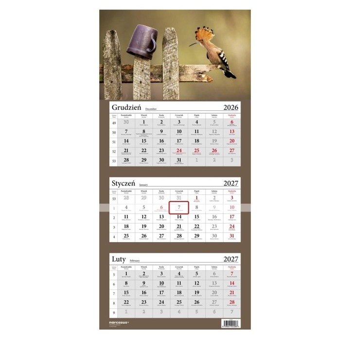 Calendar tripartit Narcissus Lux Dudek 2027, multicolor, format perete