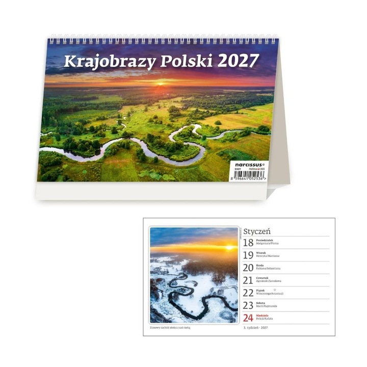Calendar de birou saptamanal Narcissus 2027 Krajobrazy Polski 801006, multicolor, 226 x 140 mm
