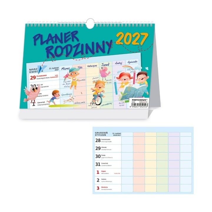 Calendar de birou saptamanal Narcissus 2027 (model 801007), planer familial, multicolor