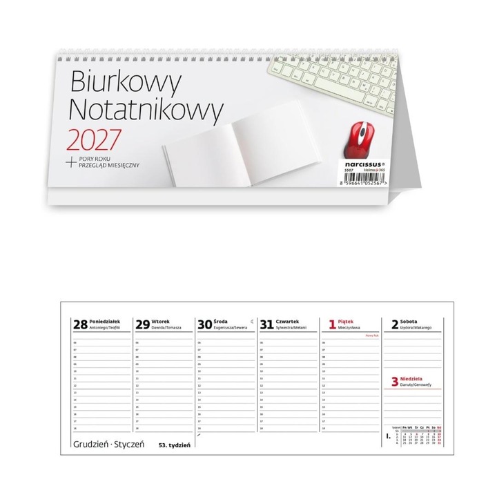 Calendar de birou saptamanal Narcissus 2027 801009, format notitier cu spirala, multicolor