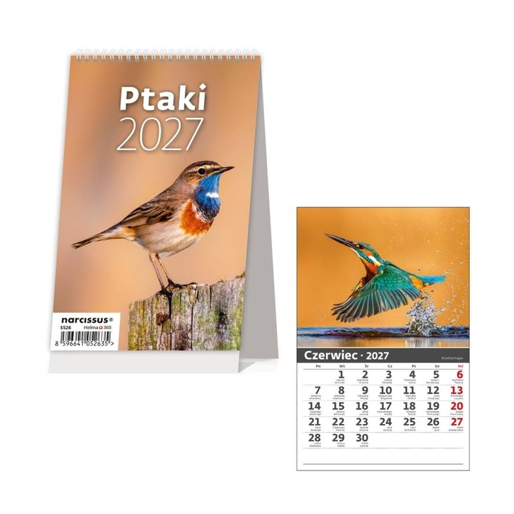Calendar de birou Narcissus Ptaki 2027, lunar vertical, multicolor