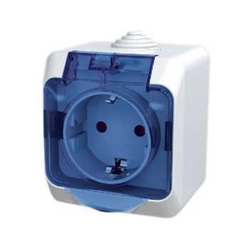 Priza simpla iMKⓇ aparenta, cu capac, contact de protectie, alba, AN Priza simpla iMKⓇ aparenta, cu capac, contact de protectie, alba, AN