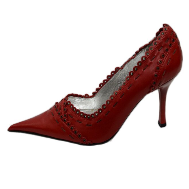 Pantofi cu design de cusaturi si capse, D&J Exclusive, Rosu