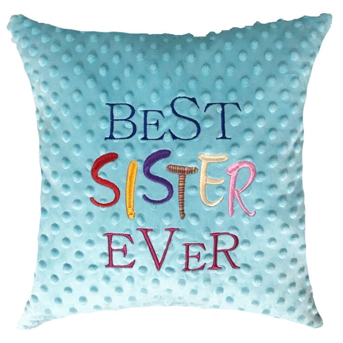 Perna minky, turcoaz, Best sister ever, 40x40 cm