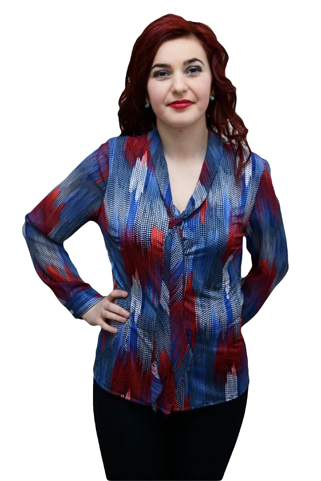 Camasa casual cu design de buline, D&J Exclusive, Alb/Bleumarin/Rosu