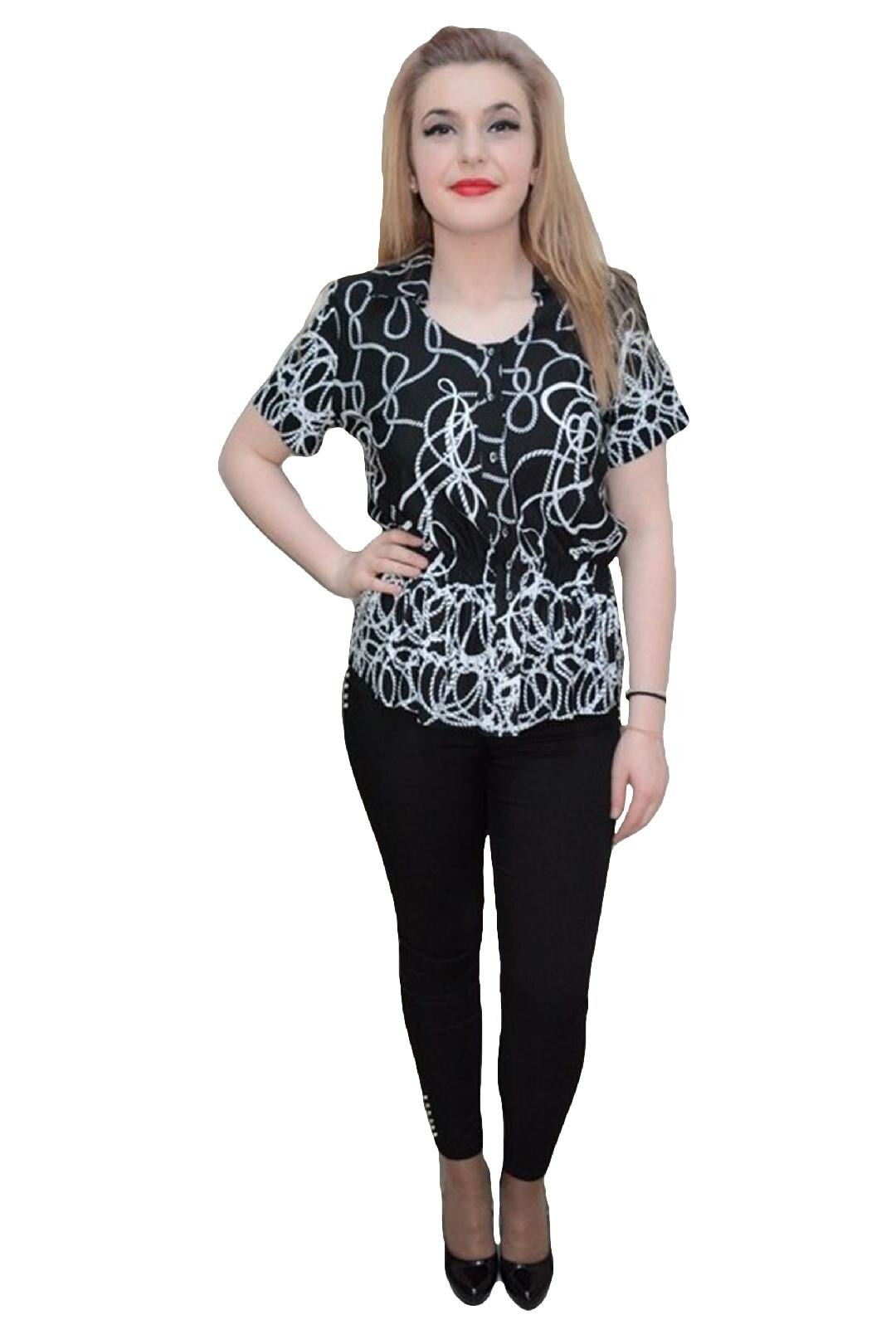 Camasa cu decolteu mic, D&J Exclusive, Negru/Alb