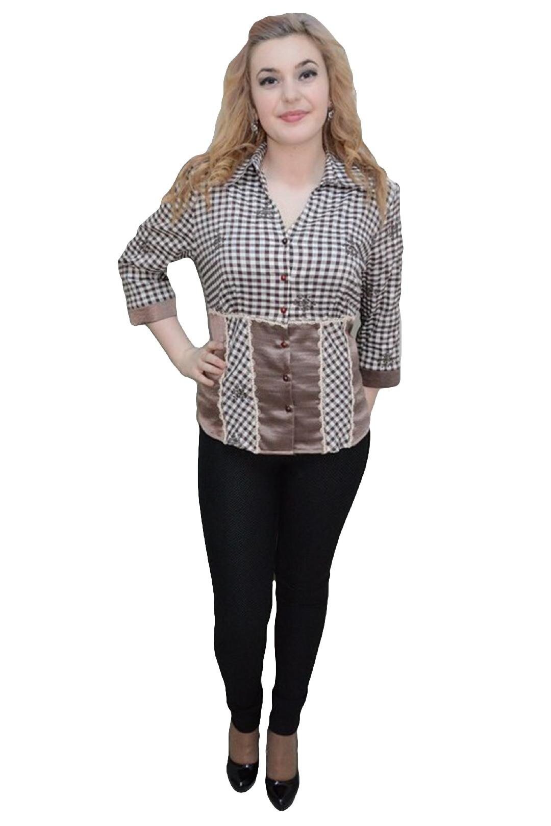 Camasa de ocazie cu model de carouri, D&J Exclusive, Maro, 42