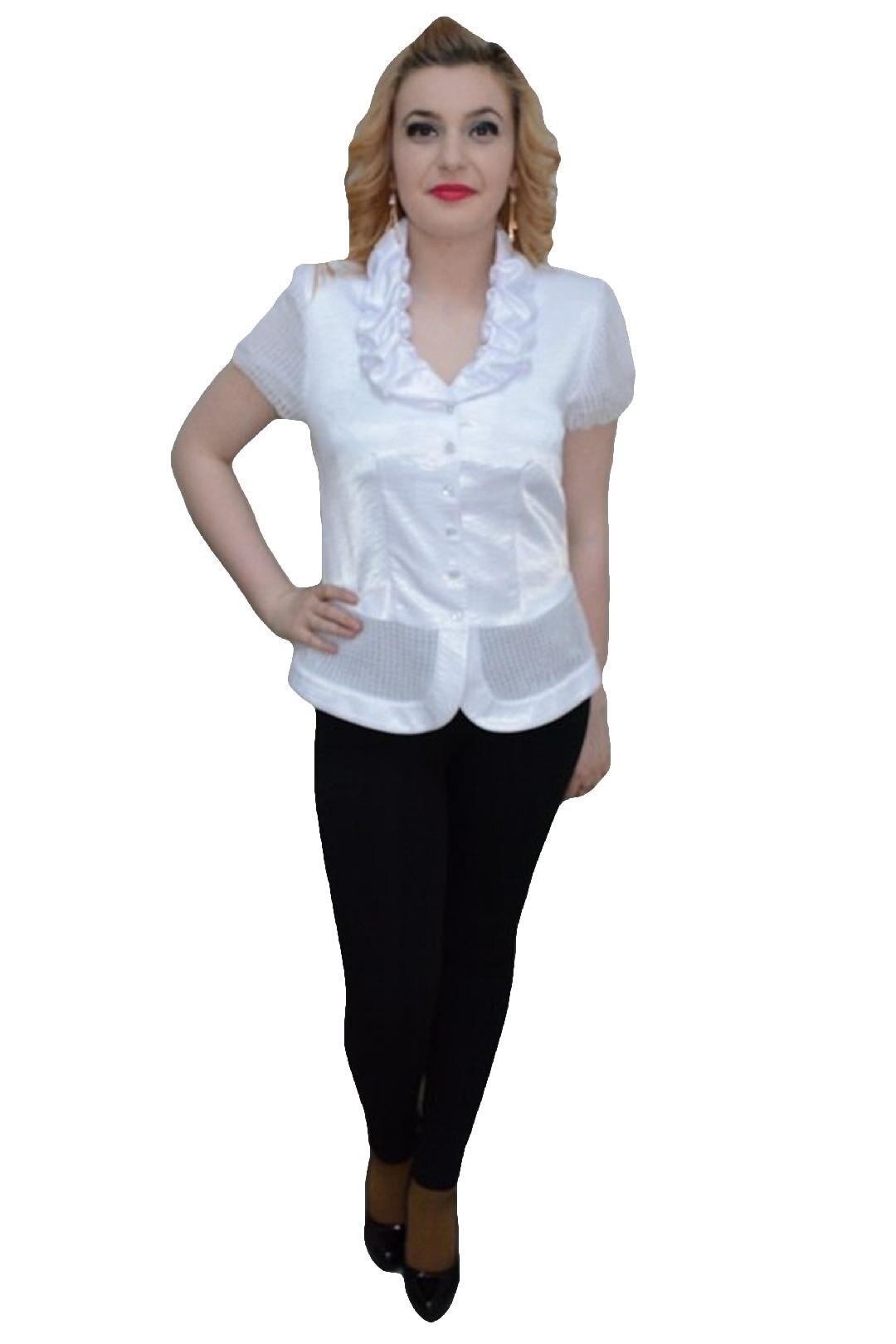 Camasa cu guler rotunjit, decolteu usor in V, D&J Exclusive, Alb