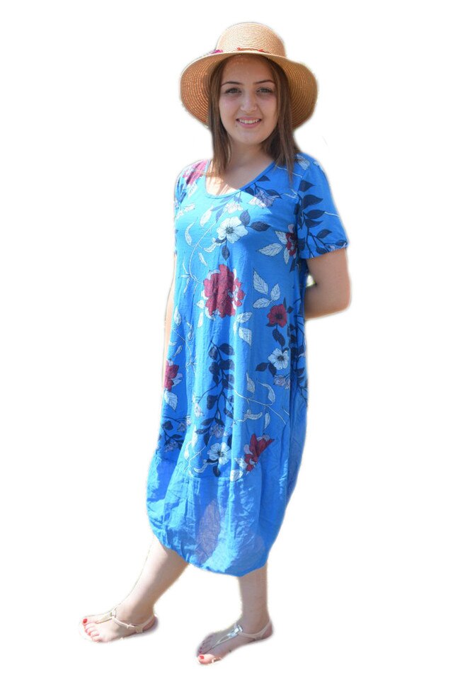 Rochie casual Doris galben,croi empire ,model simplu,D&J Exclusive, Albastru
