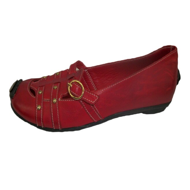 Balerini cu design de cureluse aplicate,D&J Exclusive, Rosu