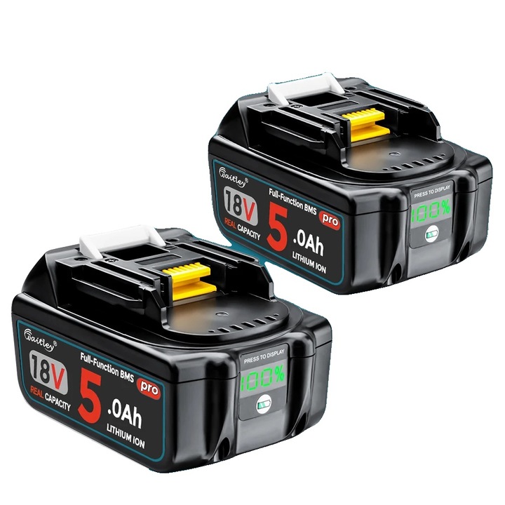 Acumulator 18V 5Ah Li-Ion 8785371131394, celule INR18650, BMS cu functii complete, rata de descarcare 10C, negru, set 2 buc.