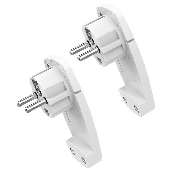 Adaptor stecar unghiular plat E44-30-A173-e-500, maner pliabil, compatibil 250V/16A, alb