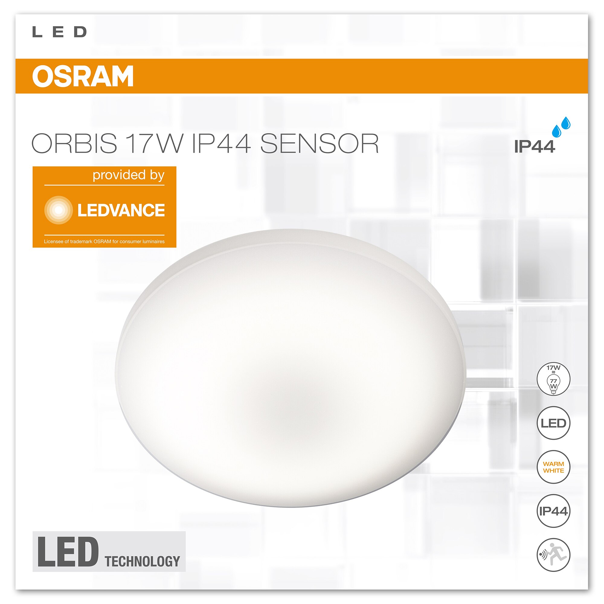 Plafoniera LED Osram Orbis, 17W, 1100 lm, IP44, A++, lumina calda - eMAG.ro