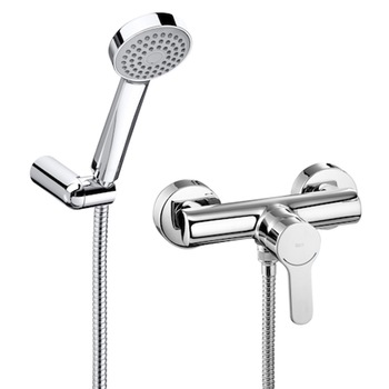 Baterie dus Roca L20, monocomanda, cartus ceramic, cu furtun + para de dus, Crom Baterie dus Roca L20, monocomanda, cartus ceramic, cu furtun + para de dus, Crom