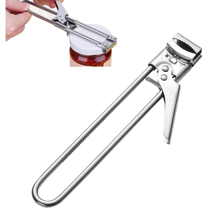 Állítható befőttesüveg-nyitó, 430-as rozsdamentes acél, állítható fogak és ergonomikus fogantyú, inox, 3.3 x 19 cm