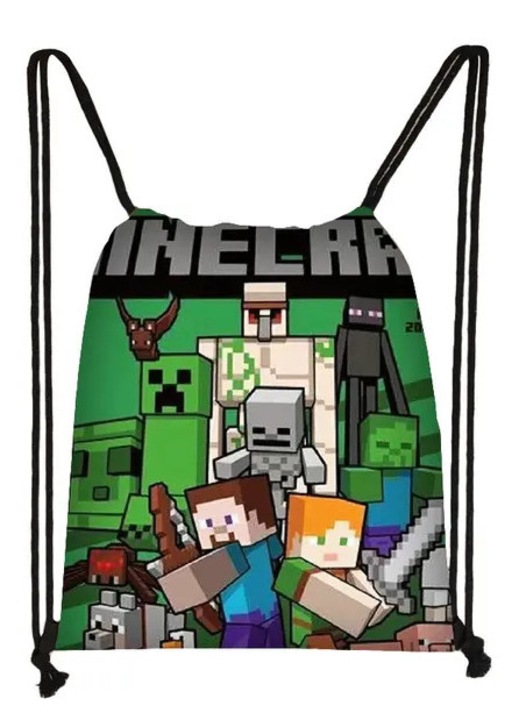 Чанта тип раница с връзки, щампа Minecraft, многоцветна
