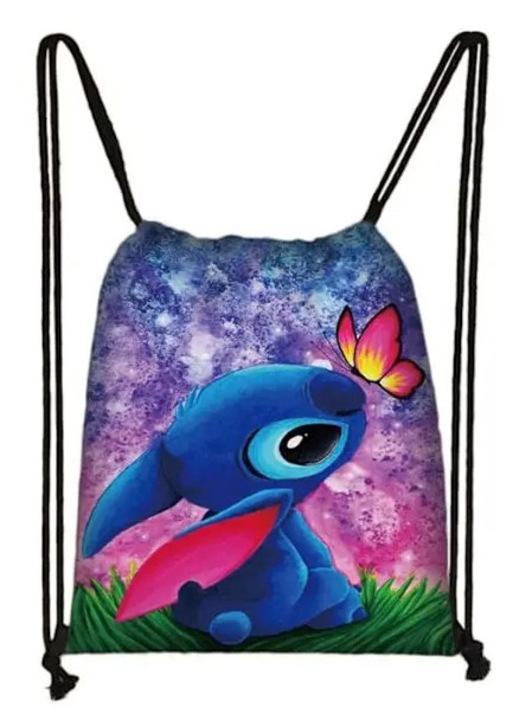Раница с връзки Lilo & Stitch за деца, принт Stitch с пеперуда, многоцветна, 32 x 38 cm