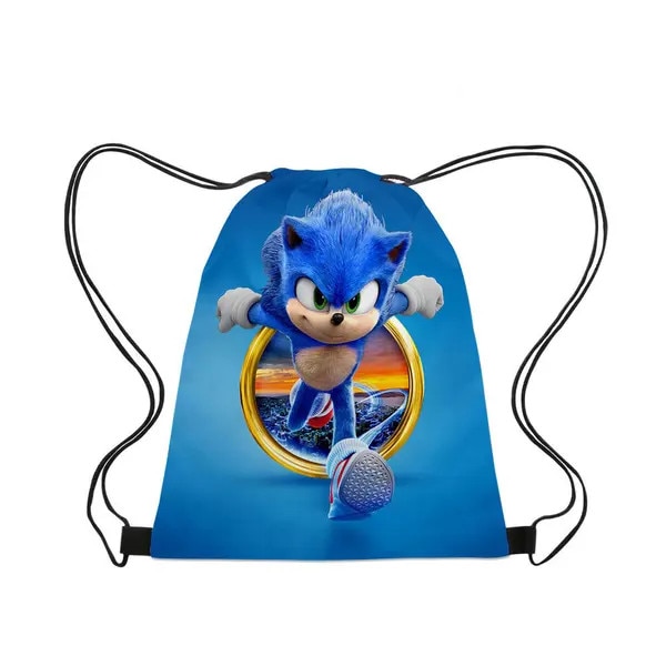 Rucsac tip sac cu snur din textil, imprimat cu Sonic (arici) albastru, unisex