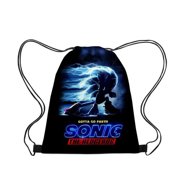 Rucsac tip sac cu snur din textil, imprimat cu Sonic (arici) albastru, unisex