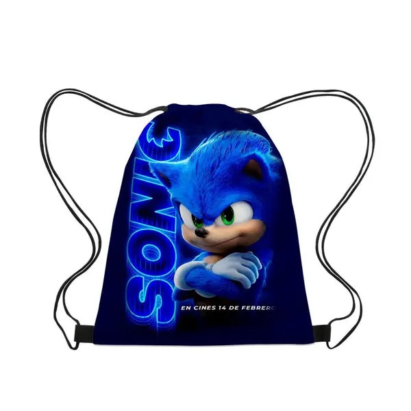 Rucsac tip sac cu snur din textil, imprimat cu Sonic (arici) albastru, unisex